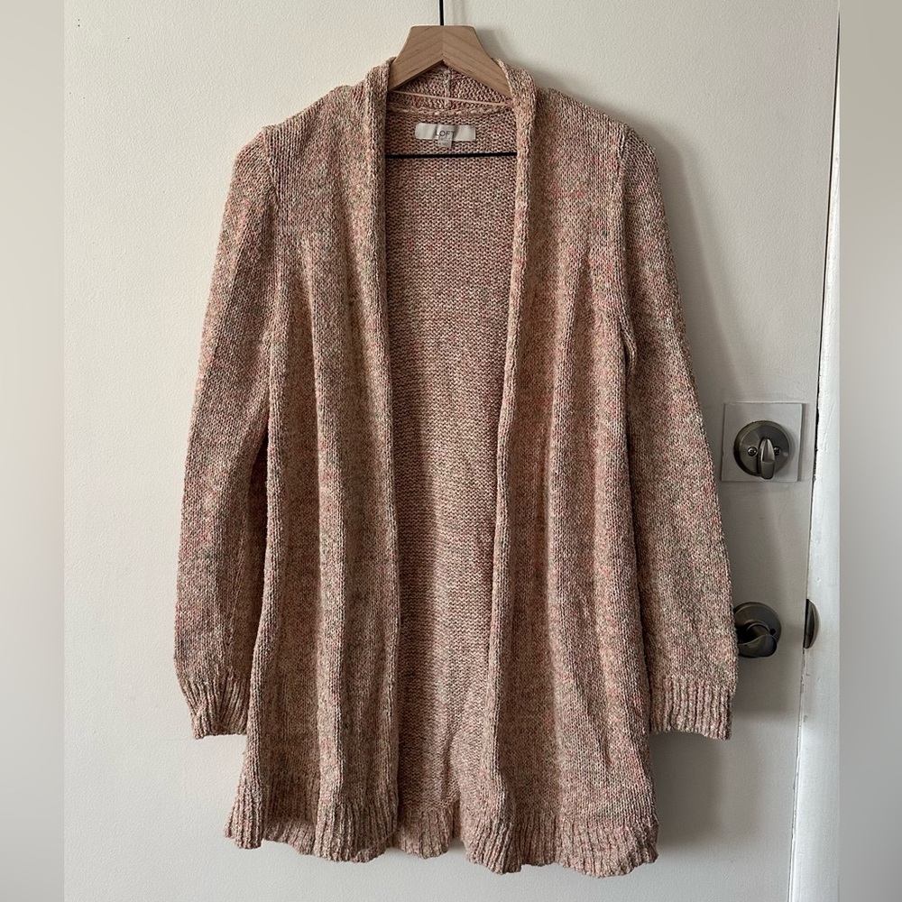 LOFT Open-Front Pink Knit Cardigan Sweater